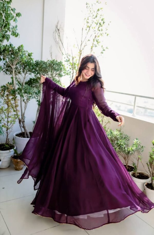Wine Faux Blooming Embroidered Gown