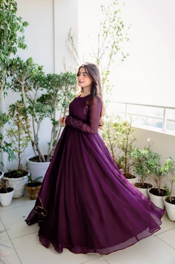 Wine Faux Blooming Embroidered Gown