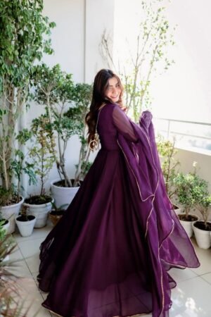 Wine Faux Blooming Embroidered Gown