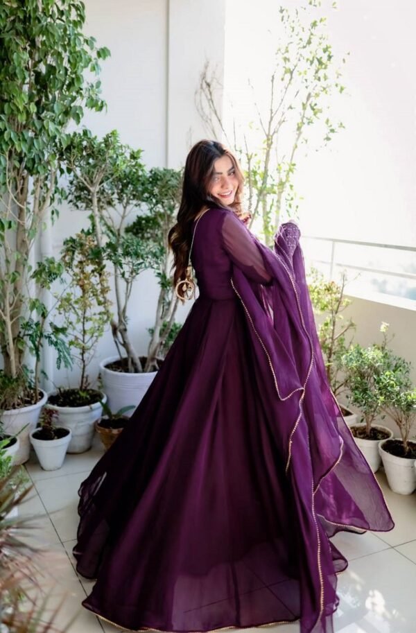 Wine Faux Blooming Embroidered Gown