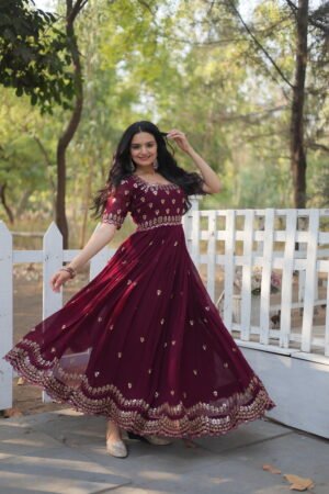 Faux Blooming Embroidered Designer Gown