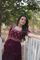 Faux Blooming Embroidered Designer Gown