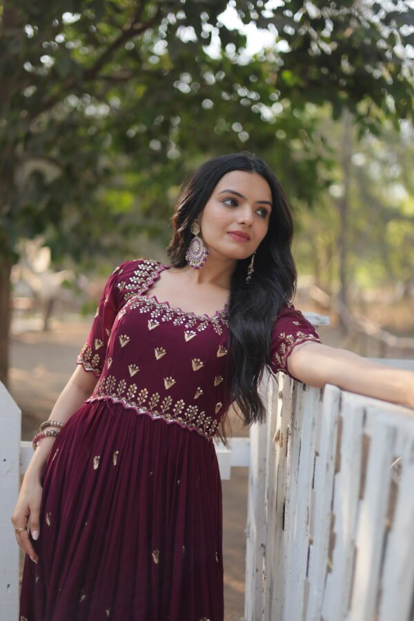 Faux Blooming Embroidered Designer Gown