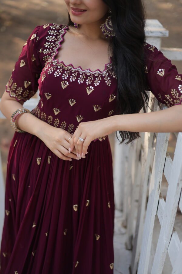 Faux Blooming Embroidered Designer Gown