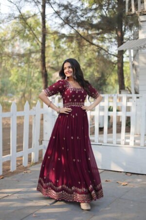 Faux Blooming Embroidered Designer Gown