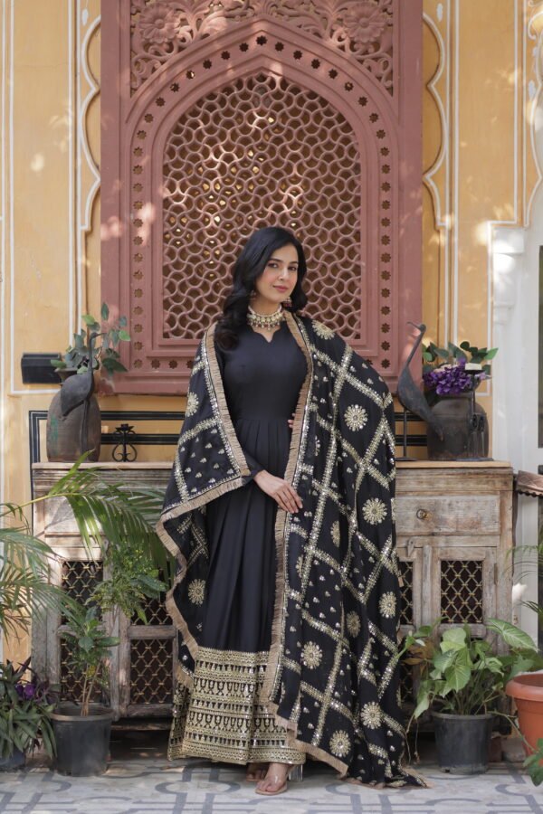 Zari Sequins Designer Gown with Dupatta