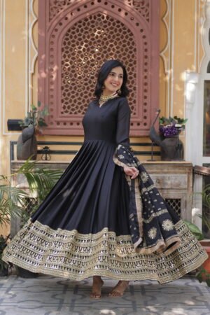 Zari Sequins Designer Gown with Dupatta