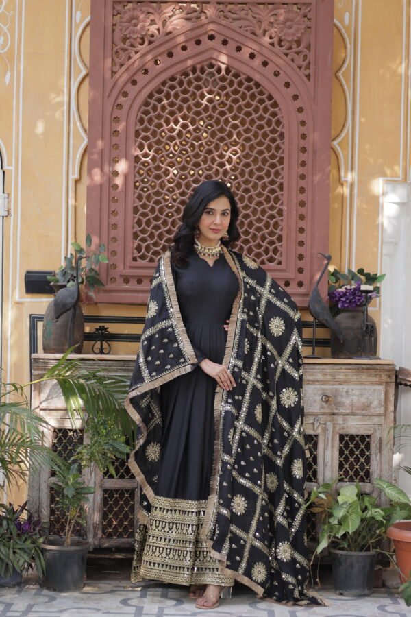 Zari Sequins Designer Gown with Dupatta