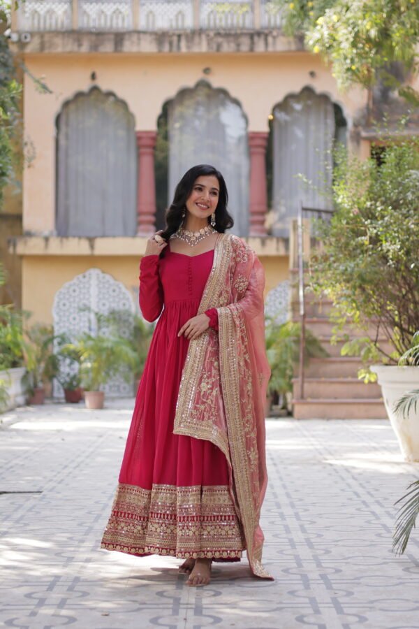 Shimmer Vichitra Sequins Gown with Fendi Dupatta