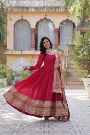 Shimmer Vichitra Sequins Gown with Fendi Dupatta