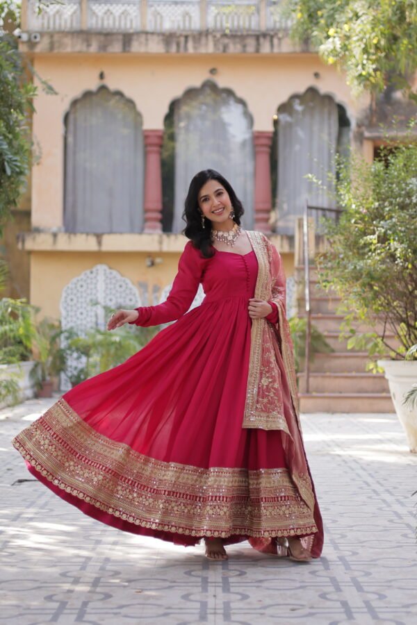 Shimmer Vichitra Sequins Gown with Fendi Dupatta