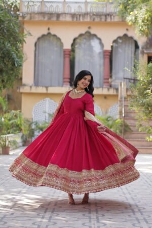 Shimmer Vichitra Sequins Gown with Fendi Dupatta