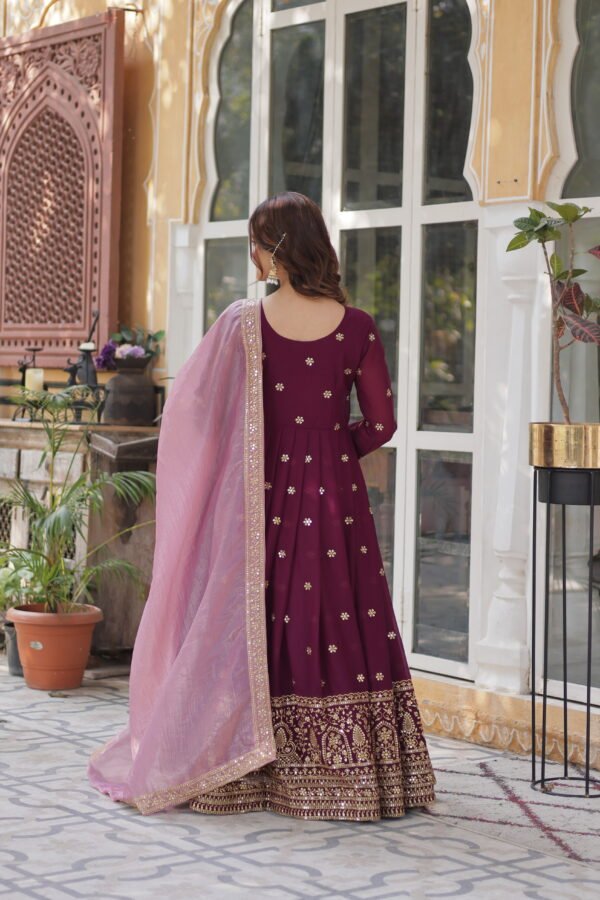 Zari Sequins Embroidered Gown with Gold Crush Dupatta