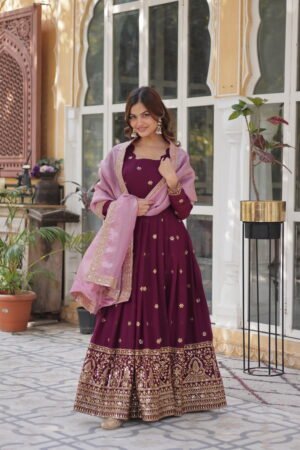 Zari Sequins Embroidered Gown with Gold Crush Dupatta
