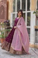 Zari Sequins Embroidered Gown with Gold Crush Dupatta