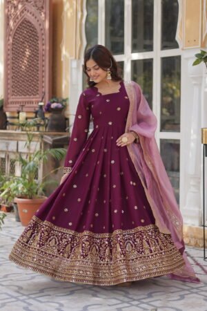 Zari Sequins Embroidered Gown with Gold Crush Dupatta