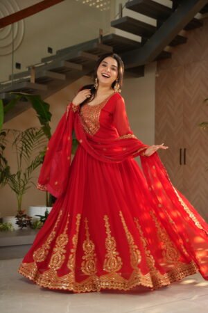 Faux Blooming Embroidered Gown with Dupatta