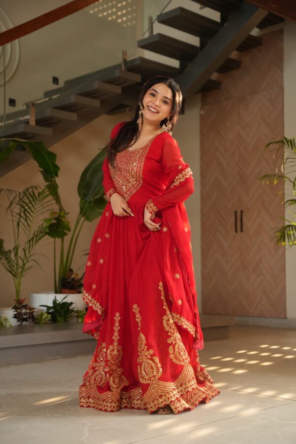 Faux Blooming Embroidered Gown with Dupatta