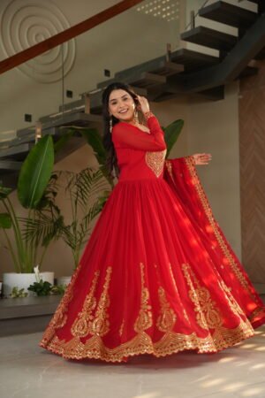Faux Blooming Embroidered Gown with Dupatta