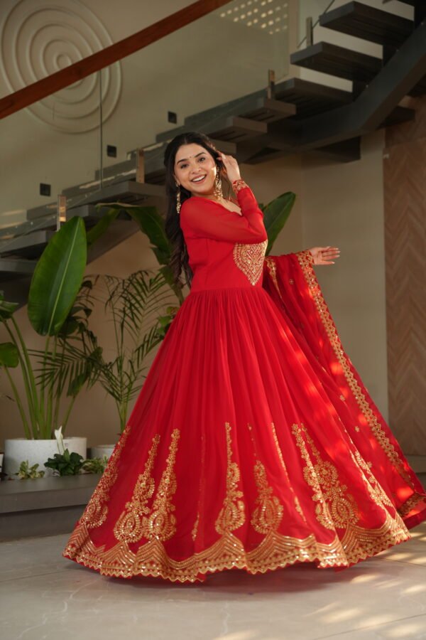 Faux Blooming Embroidered Gown with Dupatta
