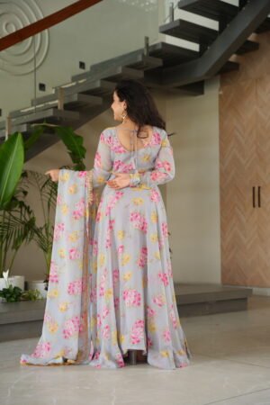 Floral Digital Print Gown with Dupatta