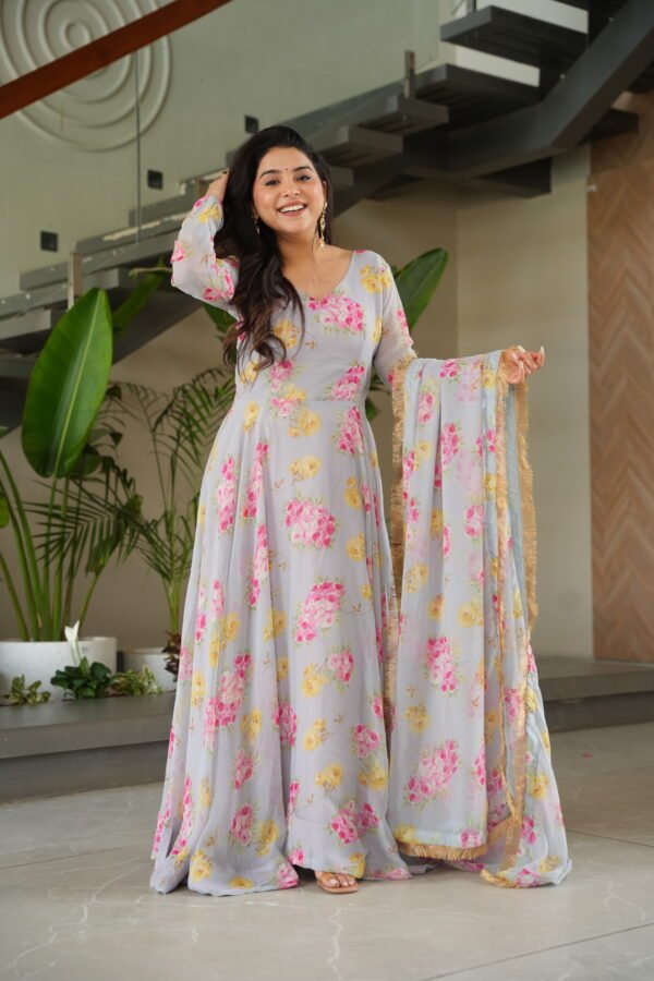 Floral Digital Print Gown with Dupatta