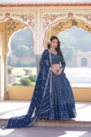 Faux Georgette Sequins Thread Embroidery Lehenga