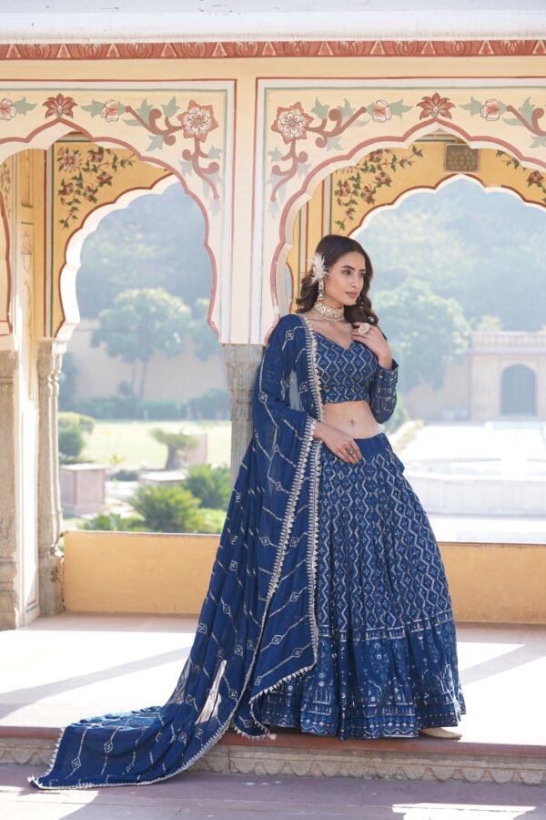 Faux Georgette Sequins Thread Embroidery Lehenga