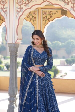 Faux Georgette Sequins Thread Embroidery Lehenga