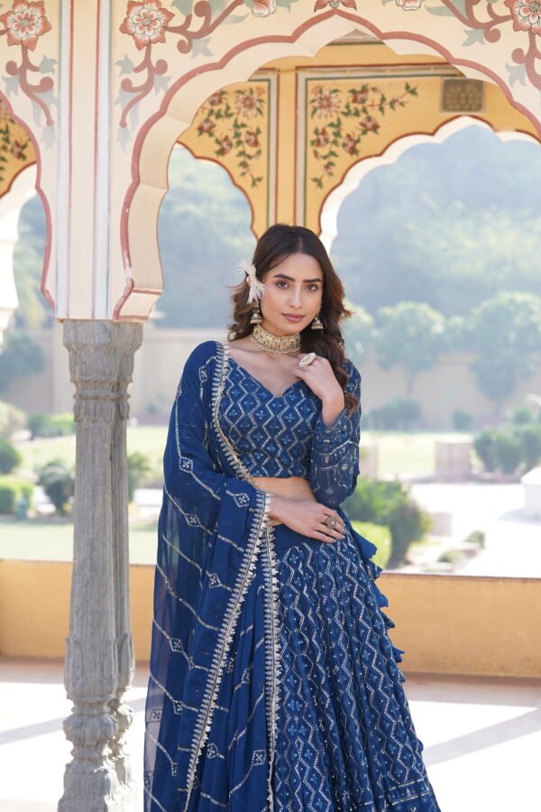 Faux Georgette Sequins Thread Embroidery Lehenga