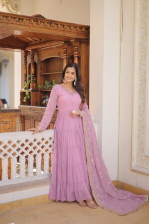 Faux Georgette Gown with Embroidered Dupatta