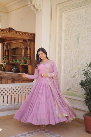 Faux Georgette Gown with Embroidered Dupatta