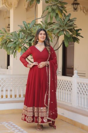 Faux Blooming Gown with Sequins Dupatta