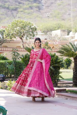 Viscose Jacquard Gown with Russian Silk Dupatta