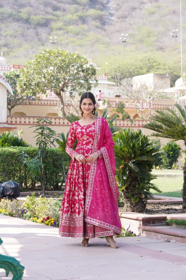 Viscose Jacquard Gown with Russian Silk Dupatta