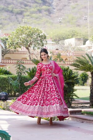 Viscose Jacquard Gown with Russian Silk Dupatta
