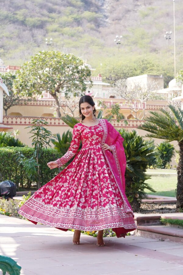 Viscose Jacquard Gown with Russian Silk Dupatta