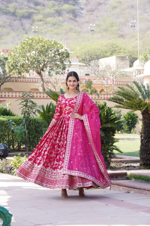 Viscose Jacquard Gown with Russian Silk Dupatta