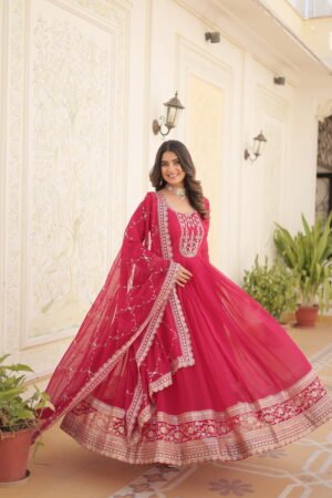 Sequined Faux Blooming Gown with Dupatta