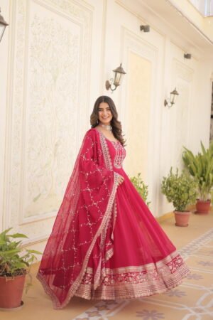 Sequined Faux Blooming Gown with Dupatta