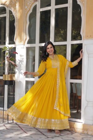 Faux Blooming Gown with Embroidered Dupatta