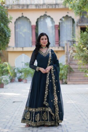Faux Blooming Georgette Gown with Sequins