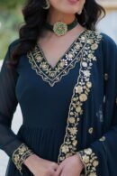 Faux Blooming Georgette Gown with Sequins