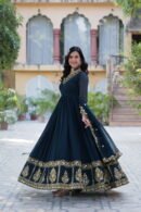 Faux Blooming Georgette Gown with Sequins