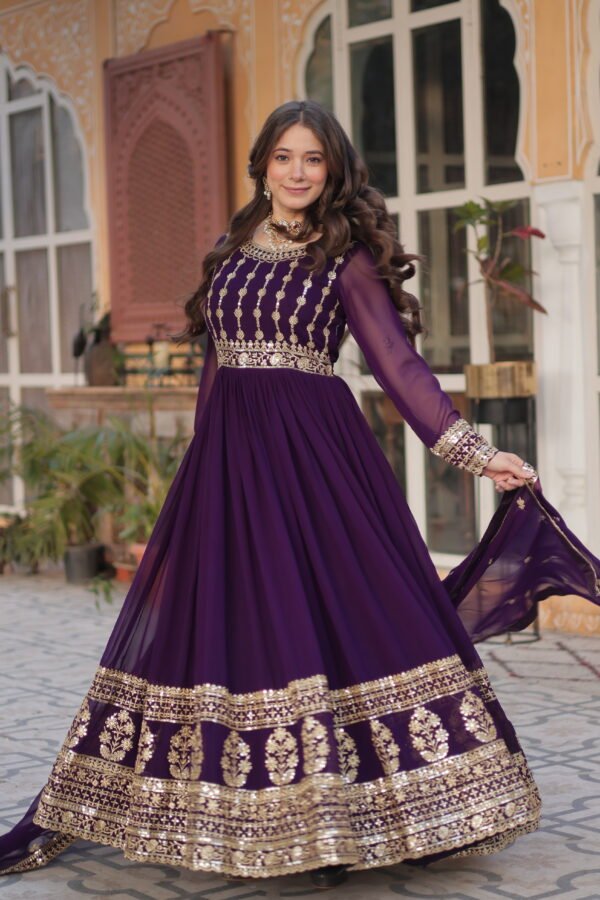Embroidered Faux Blooming Gown with Dupatta