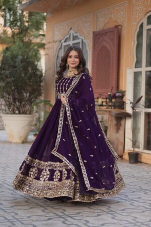 Embroidered Faux Blooming Gown with Dupatta