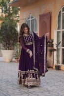 Embroidered Faux Blooming Gown with Dupatta