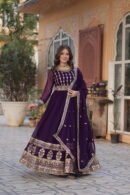 Embroidered Faux Blooming Gown with Dupatta