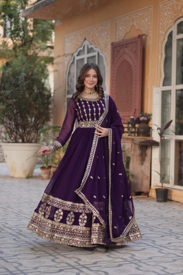 Embroidered Faux Blooming Gown with Dupatta