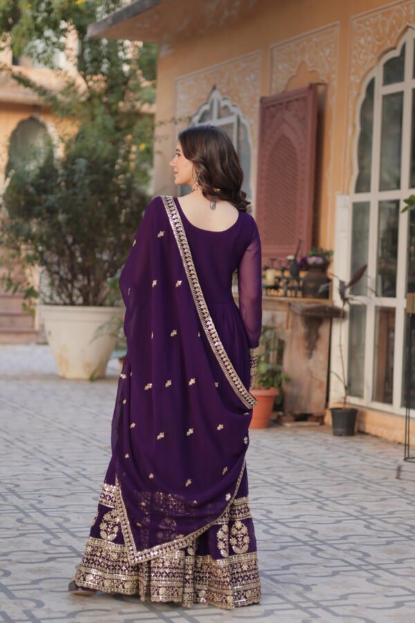 Embroidered Faux Blooming Gown with Dupatta